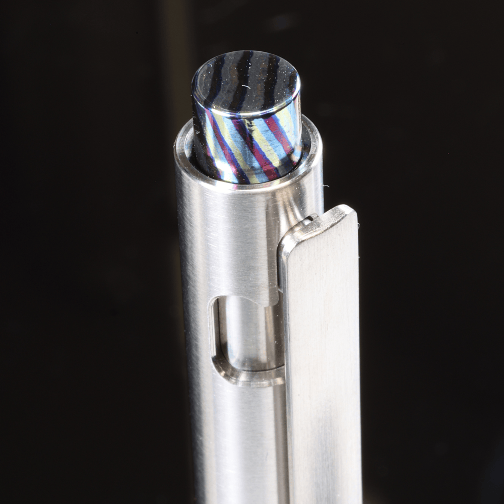 Adjustable Bolt Action Pen Titanium with Titanium Damascus Knock